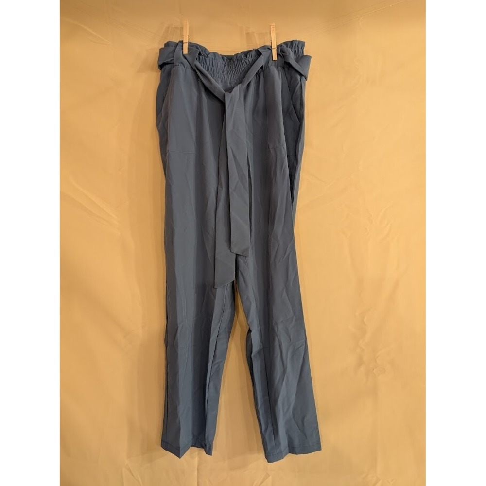 Brittany Humble Women's Blue Paperbag Pants Size M Elastic Waist Tie Belt - Picture 2 of 3